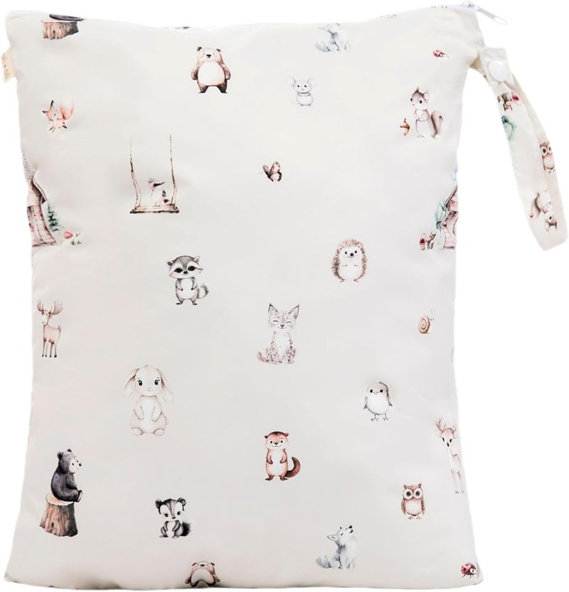 Ali+Oli Water Resistant Dual-Compartment Wet-Dry Bag for Travel, Hook to Stroller, Daycare, Diapers, Diaper Bag, Clutch Bag,15x12 inches (Woodlands) - Image 1